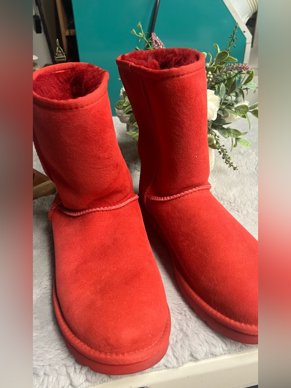 UGG Women's Classic Short Boots in Red Suede